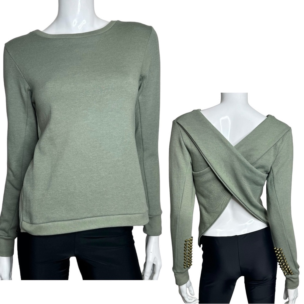 4/$40 Maurie +‎ Eve Open Back Studded Sleeves Green Sweatshirt